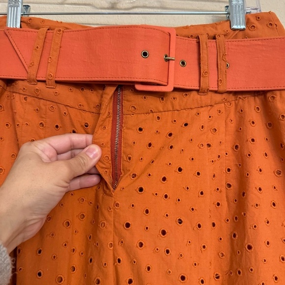 2 Piece Anthropologie Where Mountains Meet Eyelet Embroidered Orange Pants Top - Picture 9 of 16